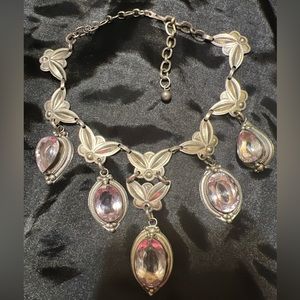 Vintage artesian sterling silver 925 with five large crystals statement necklace